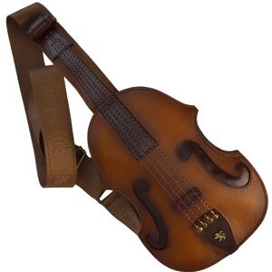 PRATESI Italian Brown Leather Violin Crossbody Sling Bag